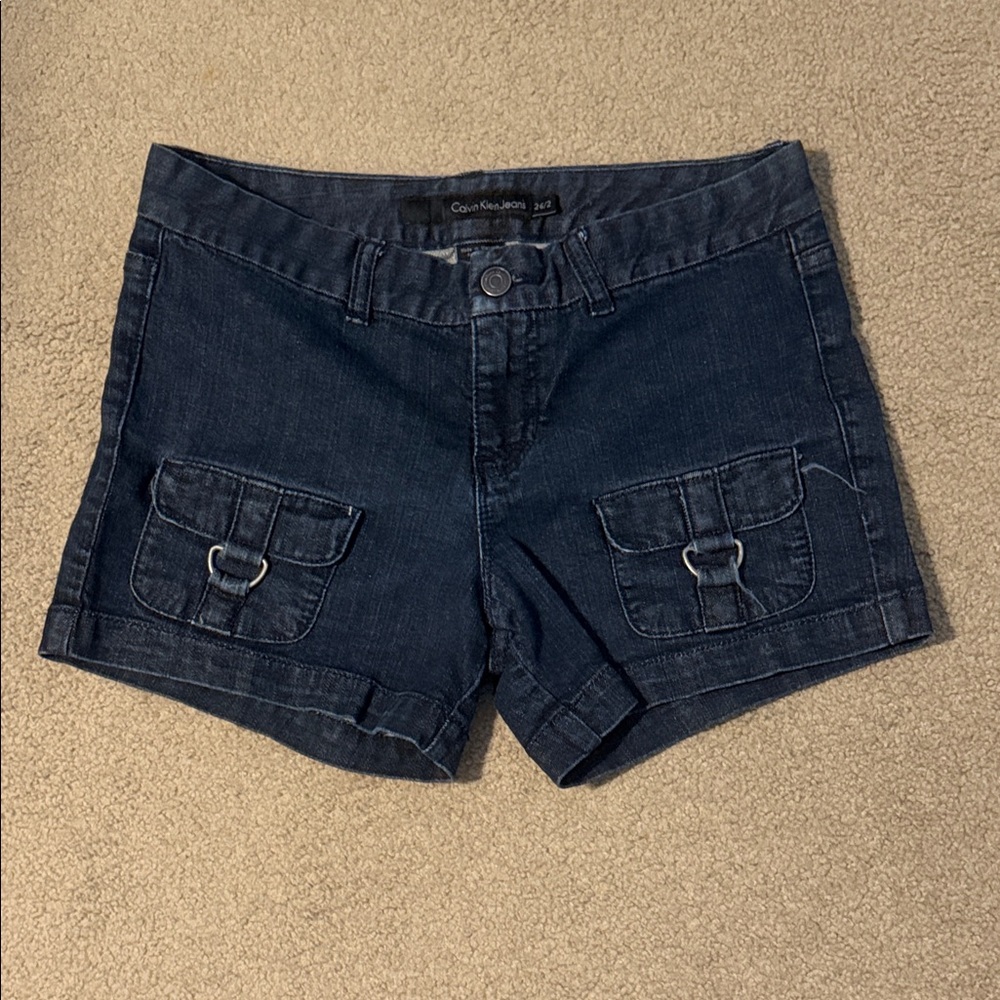 Calvin Klein Navy Denim Cargo Pocket Women's Shorts